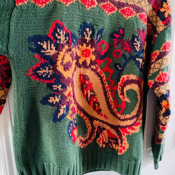 Tommy Hilfiger Mens Vintage 90s Paisley Geometric Floral Chunky Knit Sweater - Picture 5 of 14